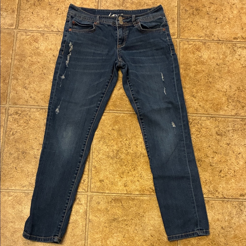 INC International Concepts Dark Indigo Skinny Jeans with Distressed Detail